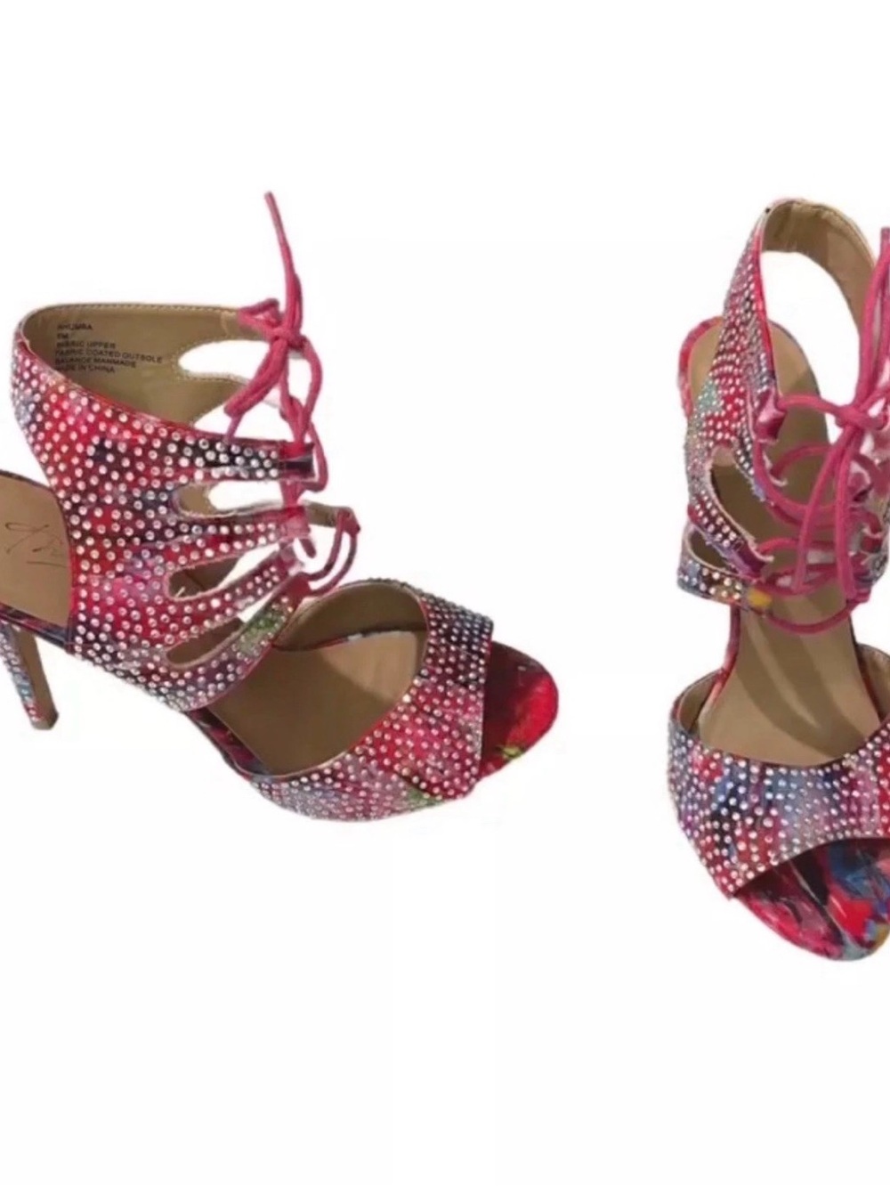 Thalia Sodi Rhumba Rhinestones Lace-up Sandals Size 6, Prom Pageant High Heels